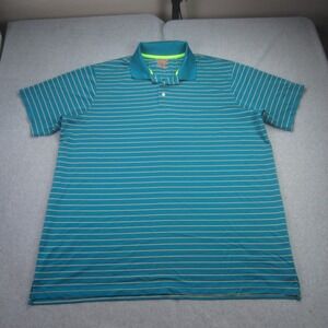 The Foundry Polo Shirt Mens 2XLT Blue Teal Striped Performance Golf Short Sleeve